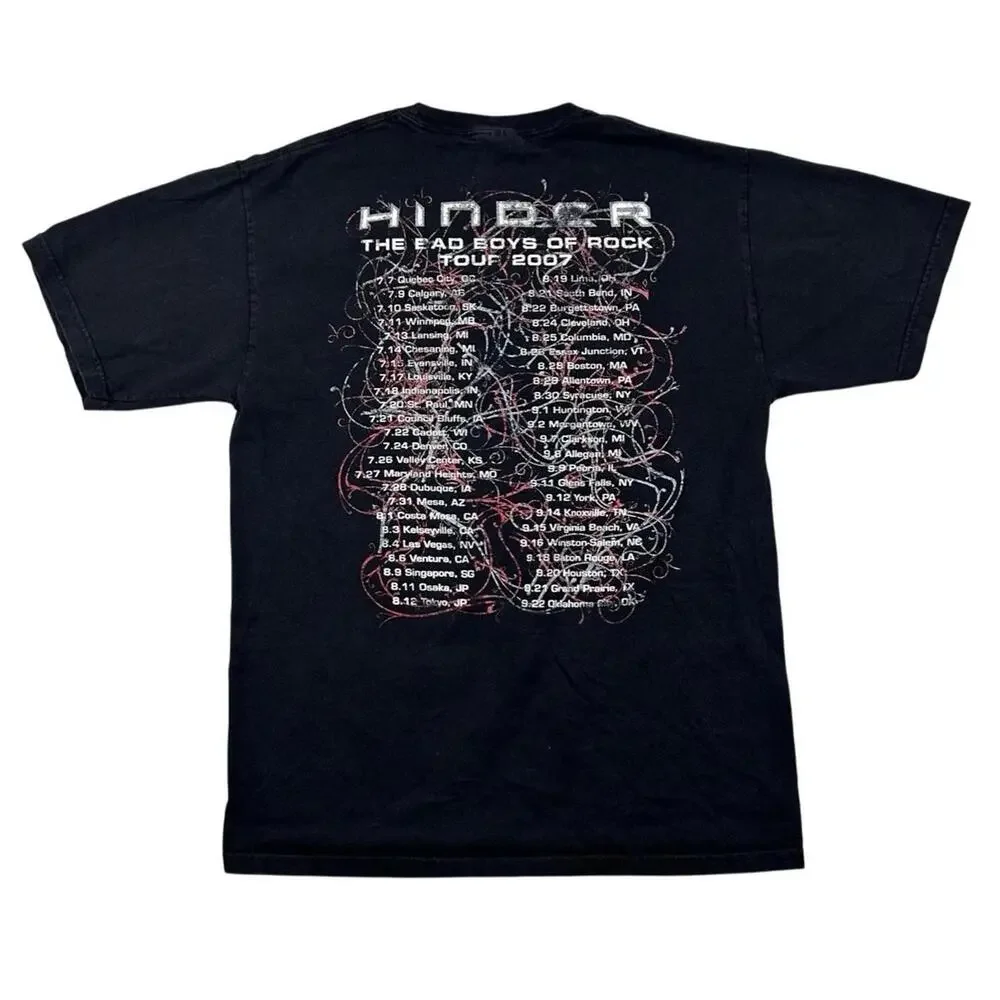 Hinder 2007 Tour T-Shirt Medium Hanes Heavyweight Rock Band Tee Double Sided - Picture 2 of 9